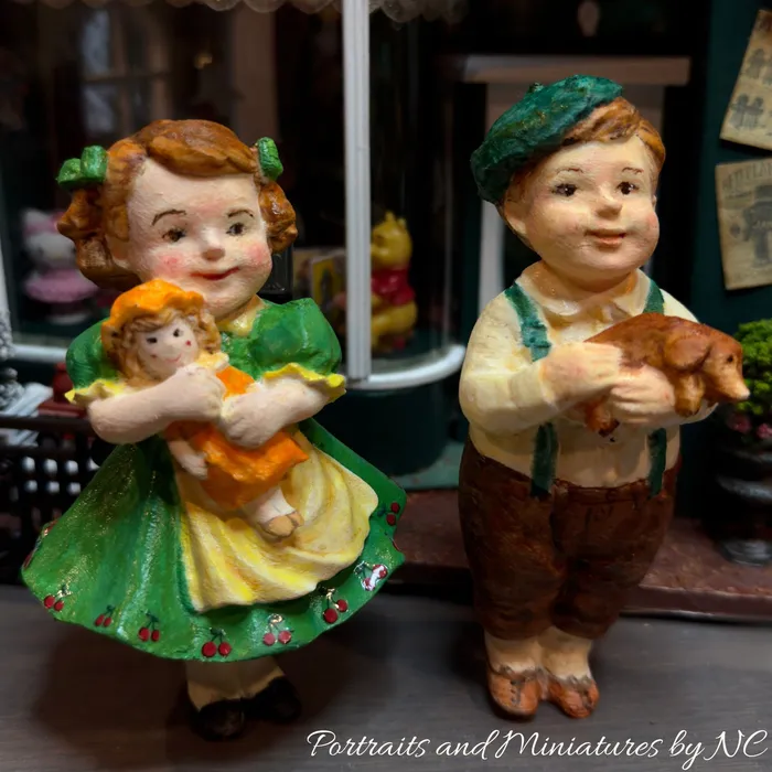 Portraits and Miniatures by NC Necklaces Miniature DollhouseDiorama Figurines Girl and Boy with Dog Portraits and Miniatures by NC Necklaces Miniature DollhouseDiorama Figurines Girl and Boy with Dog