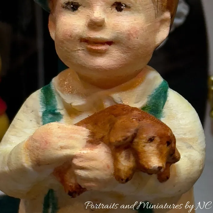 Portraits and Miniatures by NC Necklaces Miniature DollhouseDiorama Figurines Girl and Boy with Dog