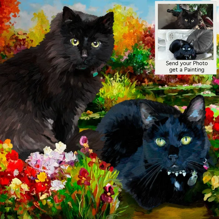 Portraits by NC Necklaces Portrait of Black Cats in Oil