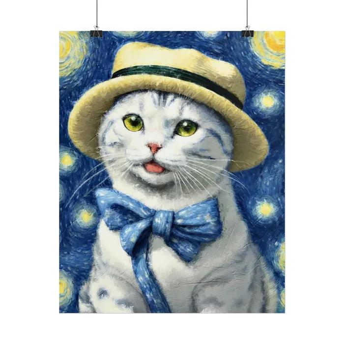 Portraits by NC Necklaces Starry Eyed Cat Rolled Posters