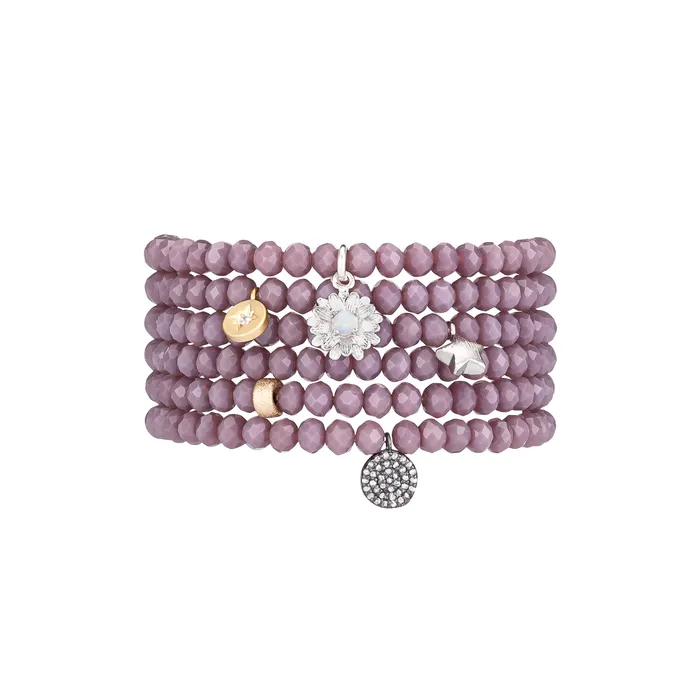 RACHEL LYNN CHICAGO 4mm Mauve Crystal and Satin Yellow CZ Charm Bracelet Bracelets