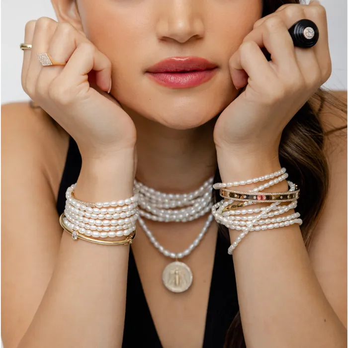 RACHEL LYNN CHICAGO Bracelets 3mm Freshwater Pearl Seven Wrap Beaded Bracelet