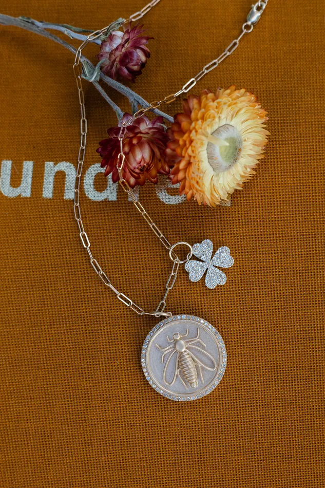 RACHEL LYNN CHICAGO Necklaces Yellow Gold and Diamond Bee Coin Pendant