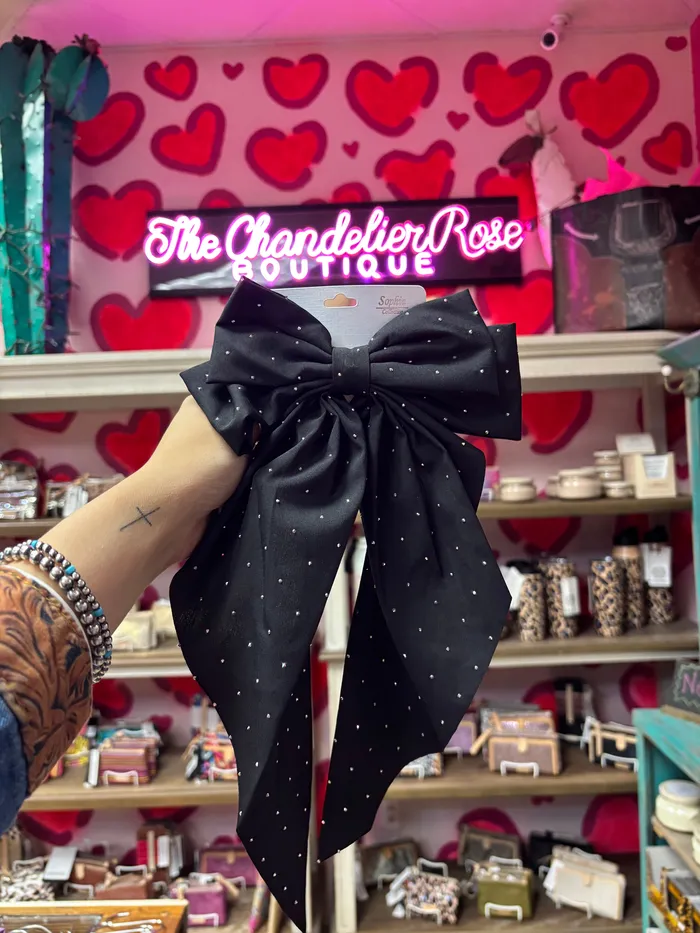 RHINESTONE EMBELLISHED BOW BARRETTE HAIR CLIP BLACK Something Special LA Rings RHINESTONE EMBELLISHED BOW BARRETTE HAIR CLIP BLACK Something Special LA Rings