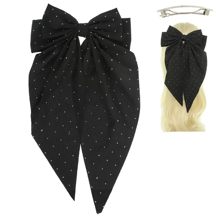 RHINESTONE EMBELLISHED BOW BARRETTE HAIR CLIP BLACK Something Special LA Rings RHINESTONE EMBELLISHED BOW BARRETTE HAIR CLIP BLACK Something Special LA Rings