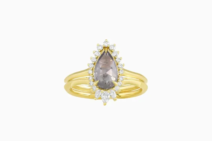 Rings 114ct PearShaped Fancy Gray Diamond Ring Set Honey Jewelry Co
