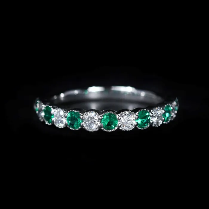 Rings 14K White Gold 042 CTW Emerald and Diamond Band Incon Inc