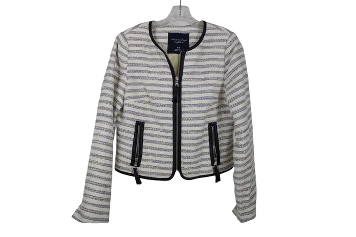 Rings American Eagle Cream Blue Striped Jacket M American Eagle