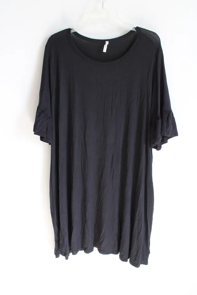 Rings Beeson River Beeson River Black Rayon Ruffle Sleeved Dress 3XL