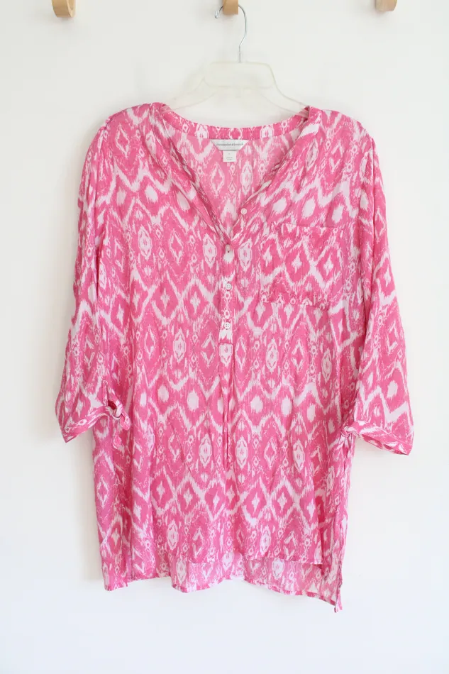 Rings Christopher Banks Pink White Loose Top L Christopher Banks