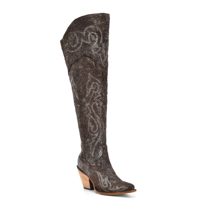 Rings CORRAL CORRAL WOMENS TALL BROWN SILVER METALLIZED LEATHER WESTERN SNIP TOE BOOT Z5242 Rings CORRAL CORRAL WOMENS TALL BROWN SILVER METALLIZED LEATHER WESTERN SNIP TOE BOOT Z5242