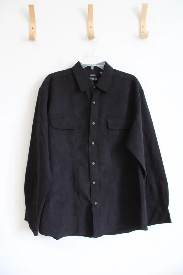 Rings George George Black Suede Long Sleeved Button Down Shirt L