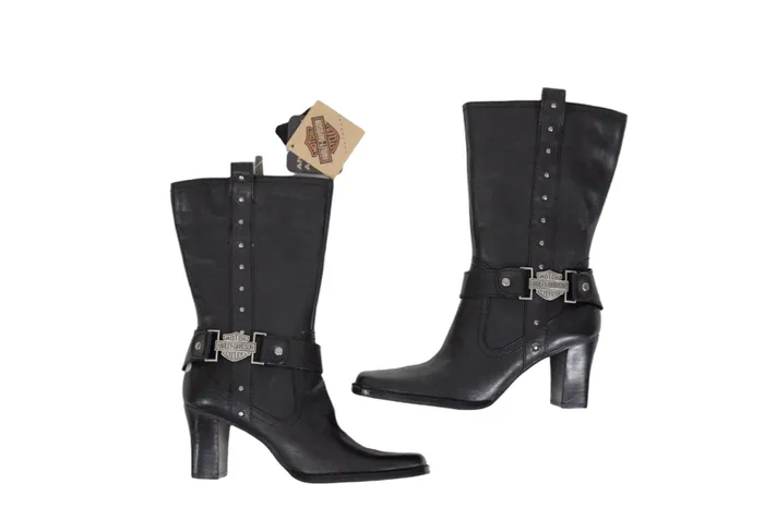 Rings HarleyDavidson NEW Harley Davidson Black Lindsey Leather Heeled Boots Size 6