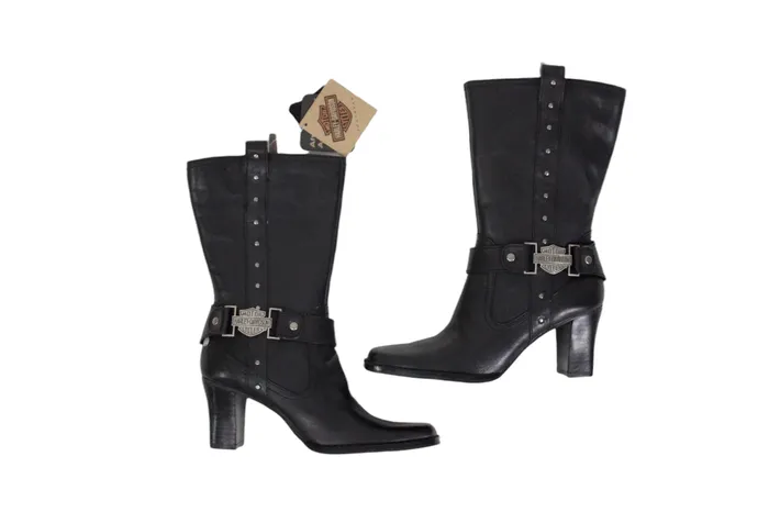 Rings HarleyDavidson NEW Harley Davidson Black Lindsey Leather Heeled Boots Size 6