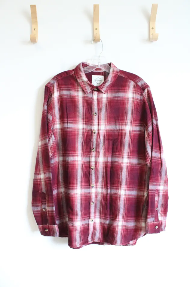 Rings Jachs Jachs Girlfriend Red White Soft Plaid Button Down Top L