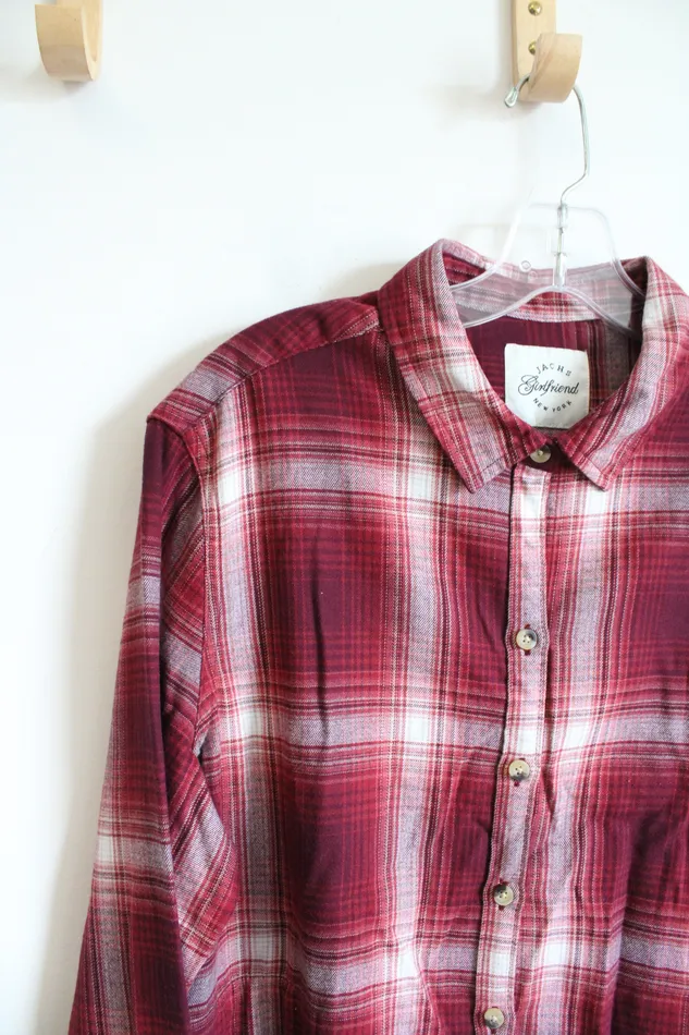 Rings Jachs Jachs Girlfriend Red White Soft Plaid Button Down Top L