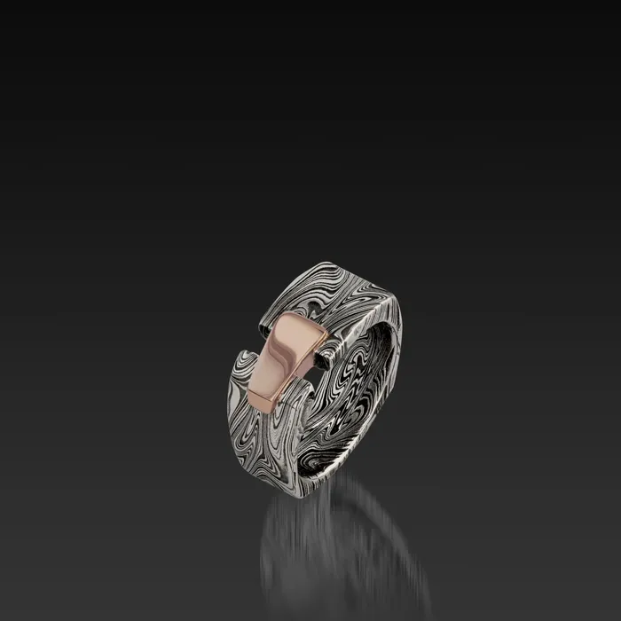 Rings John Atencio Aries Wide Band in Damascus Steel