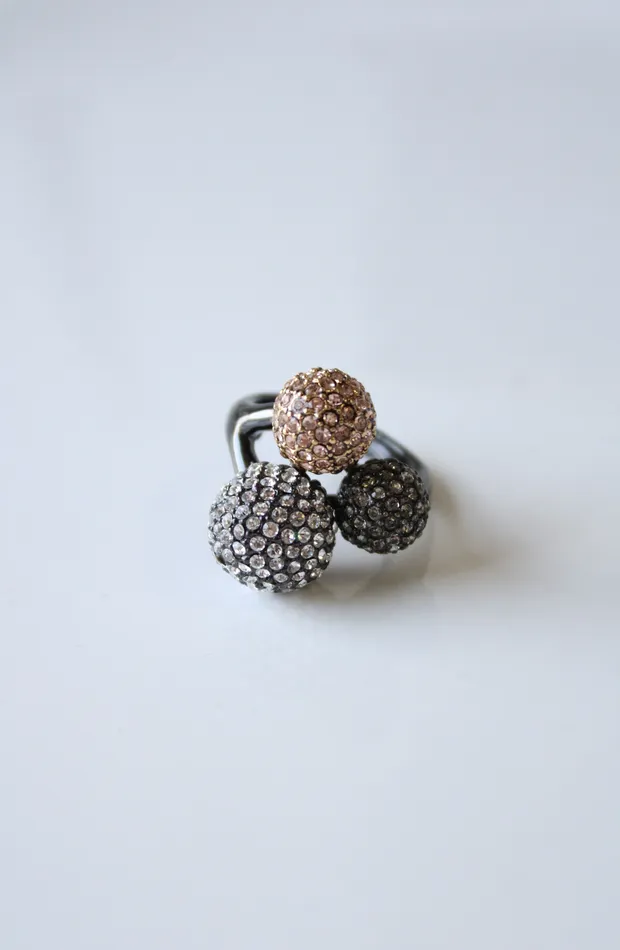 Rings Jubilee Thrift Black Metal Pink Black Clear Stone Pave Disco Ball Statement Ring Size 6
