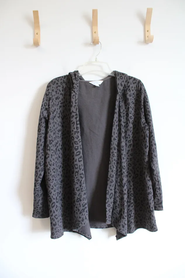 Rings Market Spruce Market Spruce Gray Leopard Print Open Cardigan L