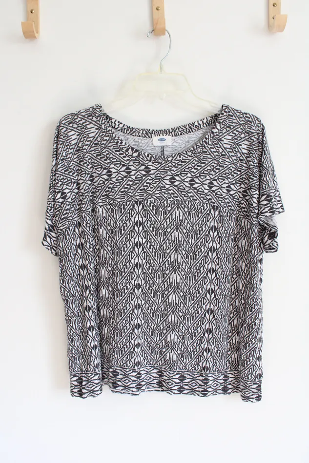 Rings Old Navy Old Navy Gray White Patterned Boxy Top XL