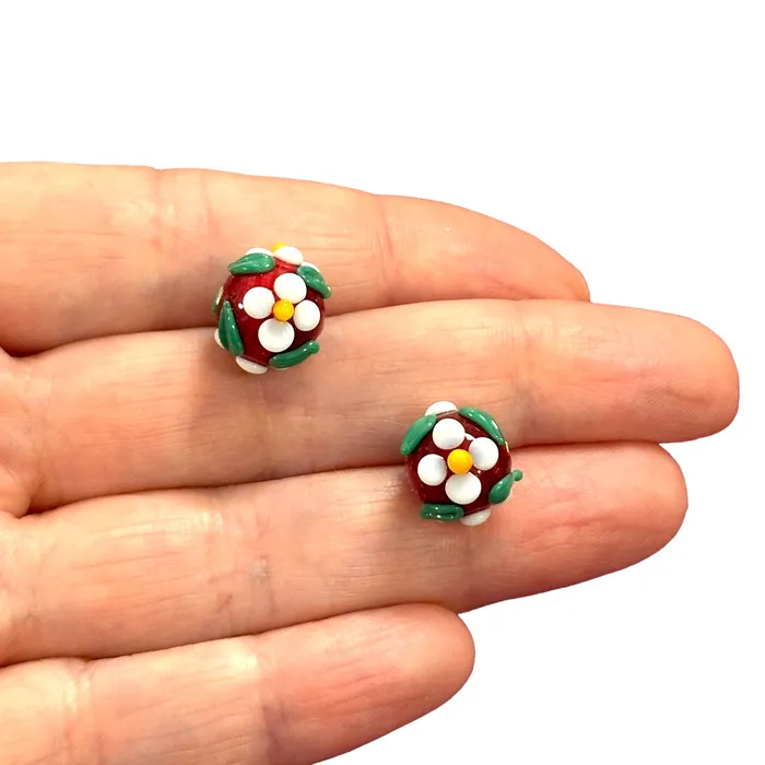 Rings Peppy Beads Hand Made Murano Glass Floral Bloom Round Beads 2 pcs in a pack Rings Peppy Beads Hand Made Murano Glass Floral Bloom Round Beads 2 pcs in a pack