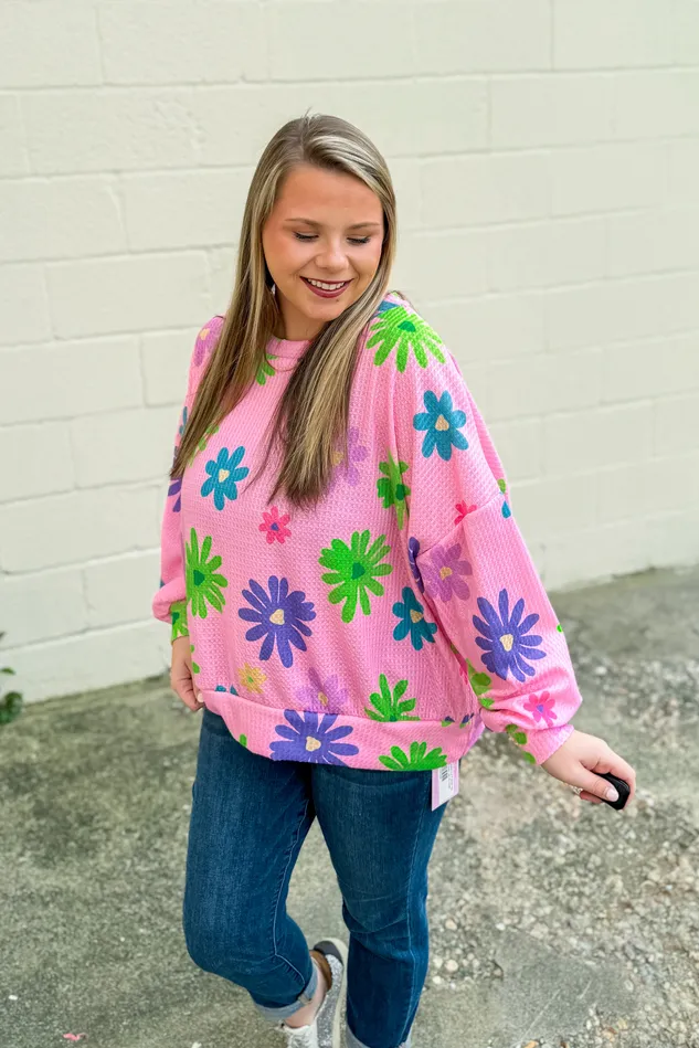 Rings Spring Fever Floral Waffle Knit Pullover Top Hopely
