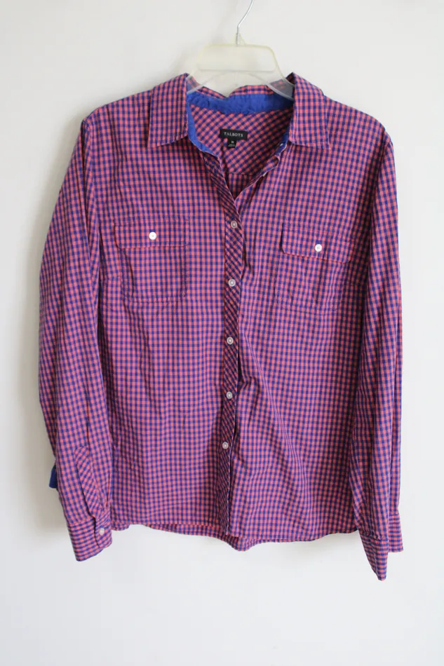 Rings Talbots Blue Pink Plaid Button Down Shirt 16 Talbots