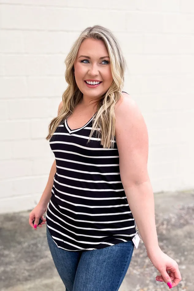 Rings Zenana DEAL Sebastian Stripe Tank BlackIvory