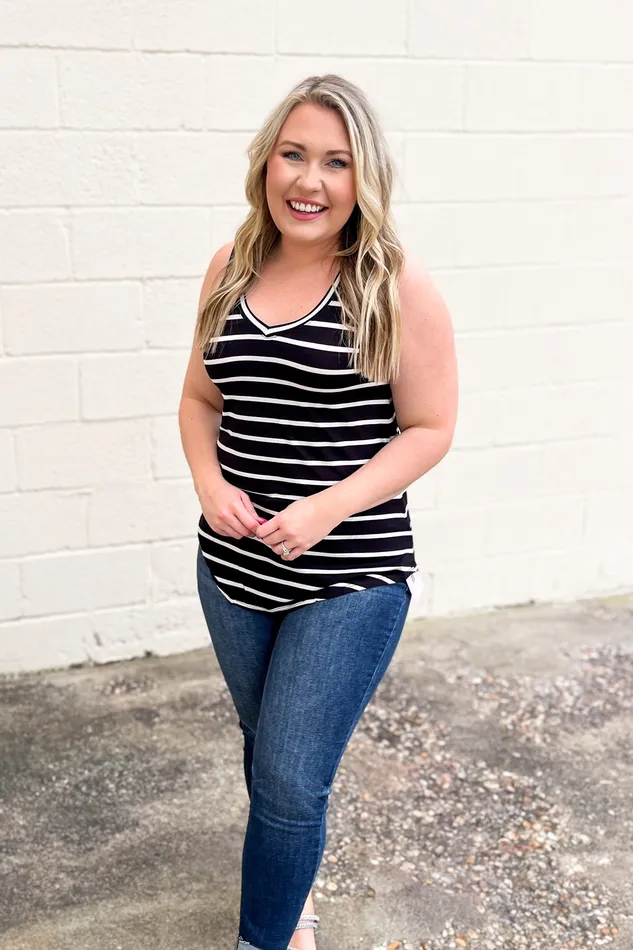 Rings Zenana DEAL Sebastian Stripe Tank BlackIvory