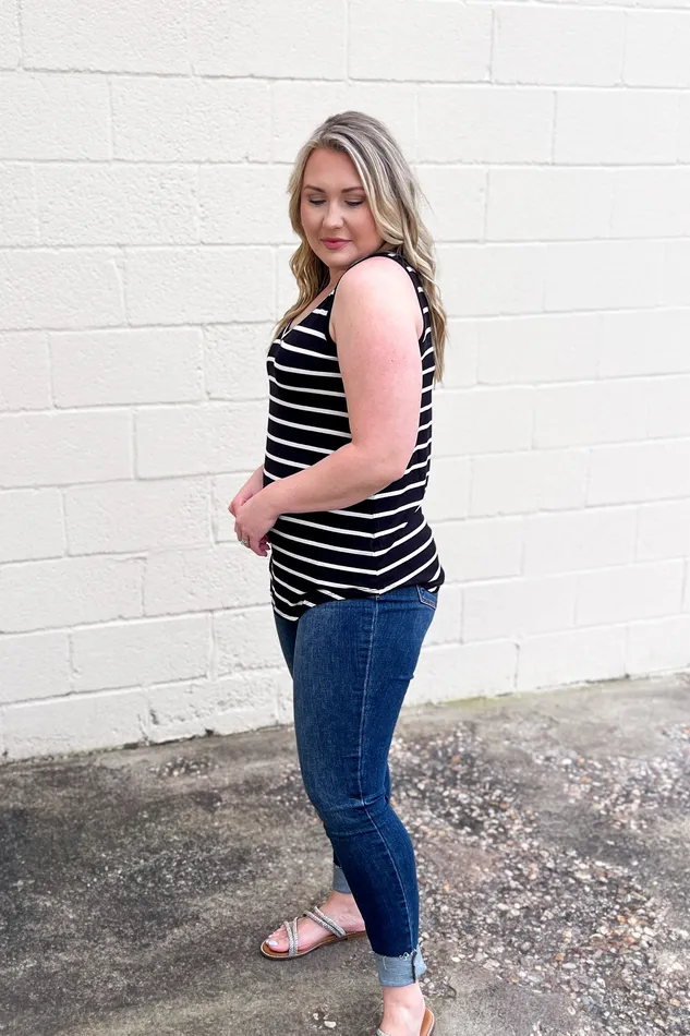Rings Zenana DEAL Sebastian Stripe Tank BlackIvory