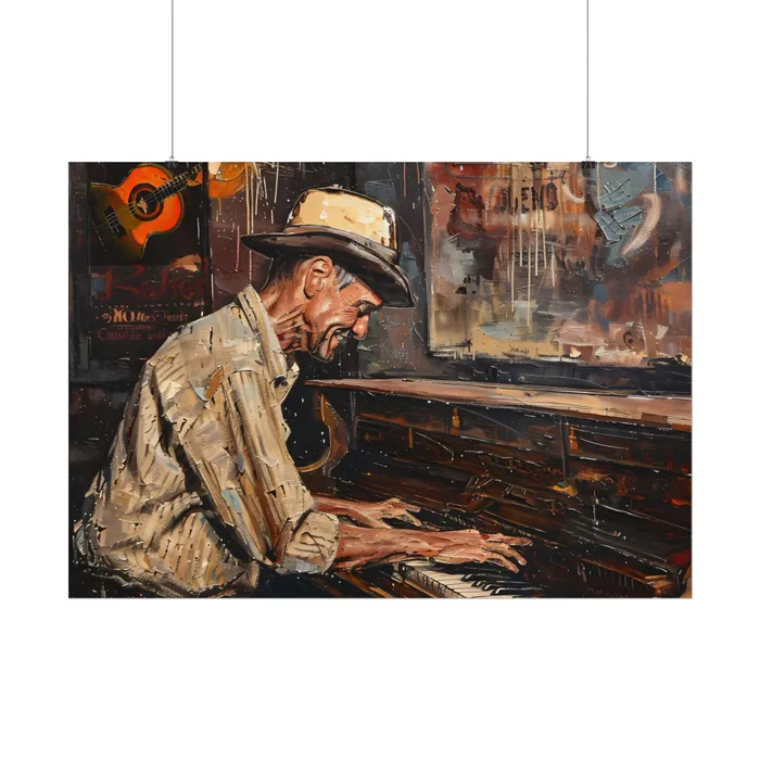 Rolled Posters Honky Tonk Piano Player Art Poster Portraits by NC Earrings