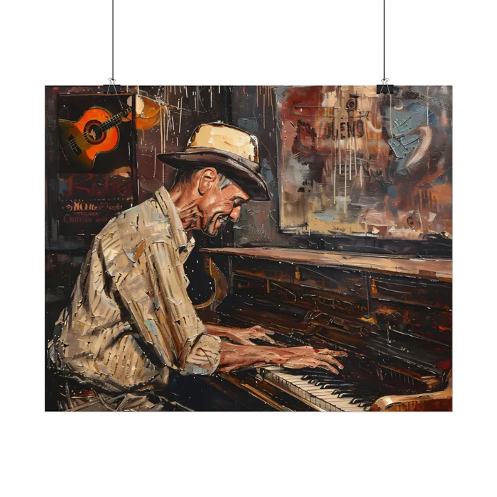 Rolled Posters Honky Tonk Piano Player Art Poster Portraits by NC Earrings