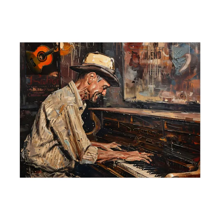 Rolled Posters Honky Tonk Piano Player Art Poster Portraits by NC Earrings