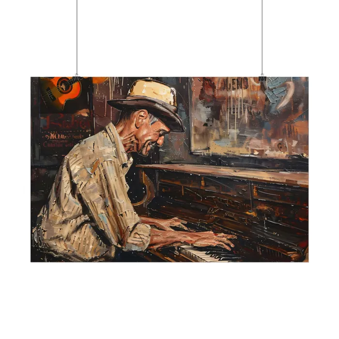 Rolled Posters Honky Tonk Piano Player Art Poster Portraits by NC Earrings