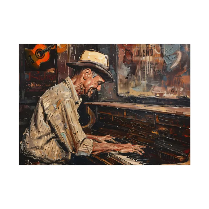 Rolled Posters Honky Tonk Piano Player Art Poster Portraits by NC Earrings