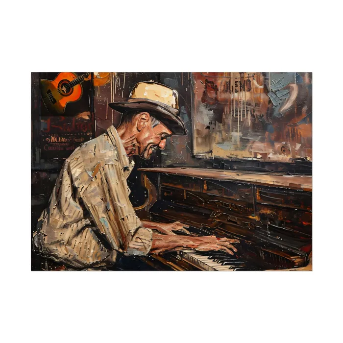 Rolled Posters Honky Tonk Piano Player Art Poster Portraits by NC Earrings