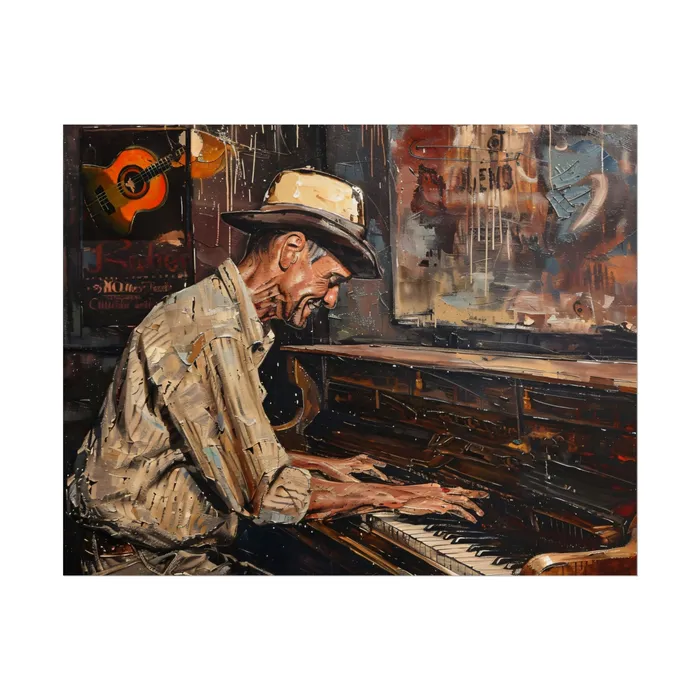 Rolled Posters Honky Tonk Piano Player Art Poster Portraits by NC Earrings