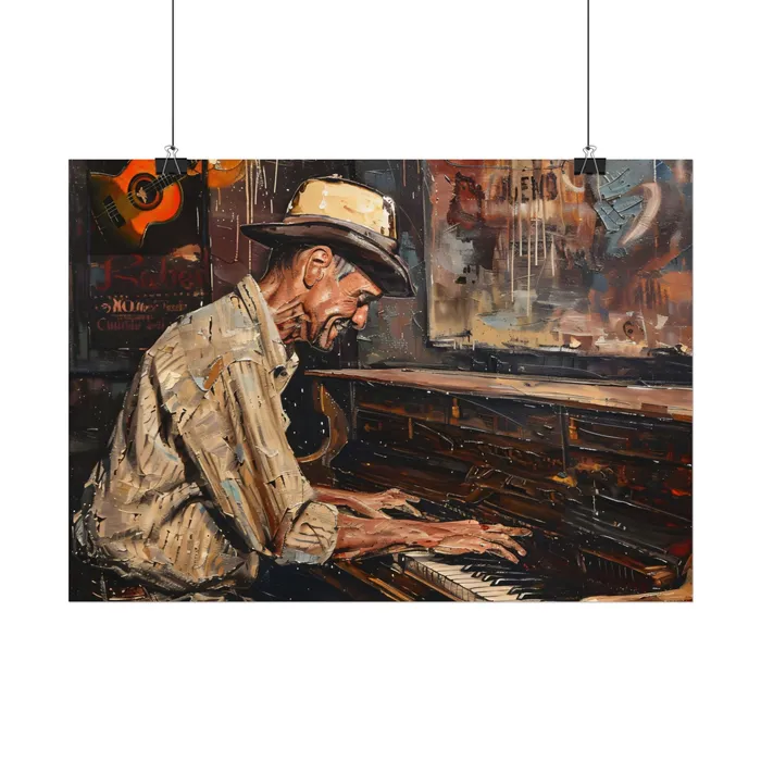 Rolled Posters Honky Tonk Piano Player Art Poster Portraits by NC Earrings
