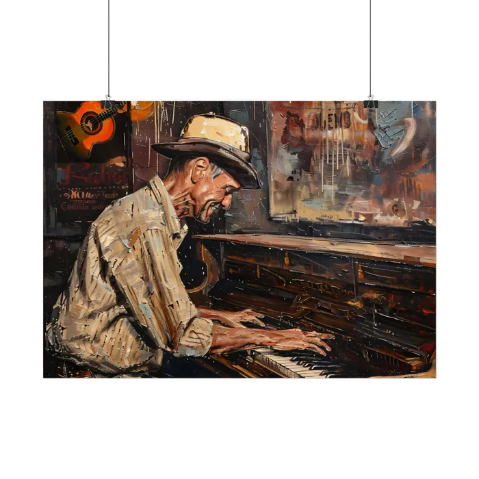 Rolled Posters Honky Tonk Piano Player Art Poster Portraits by NC Earrings