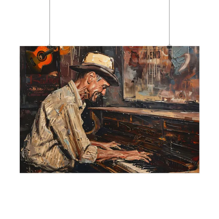 Rolled Posters Honky Tonk Piano Player Art Poster Portraits by NC Earrings