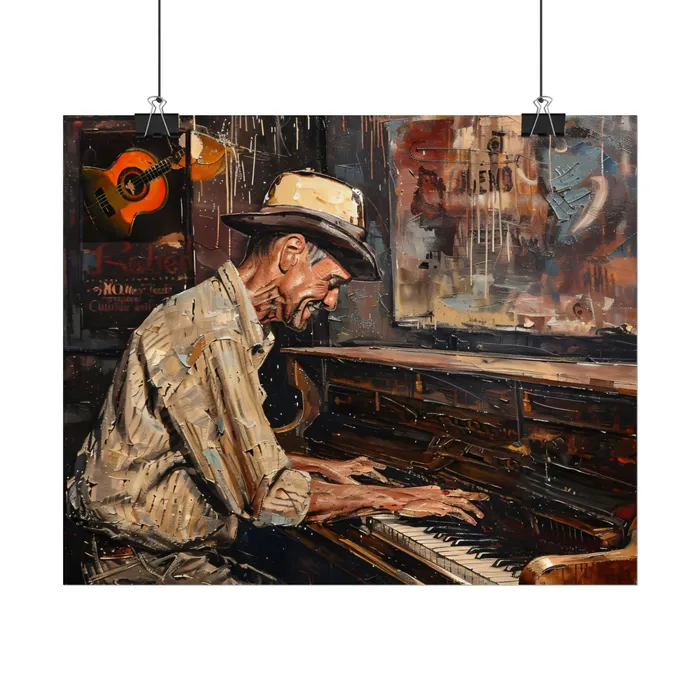 Rolled Posters Honky Tonk Piano Player Art Poster Portraits by NC Earrings