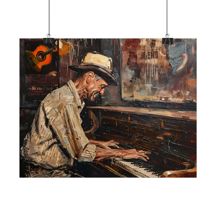 Rolled Posters Honky Tonk Piano Player Art Poster Portraits by NC Earrings
