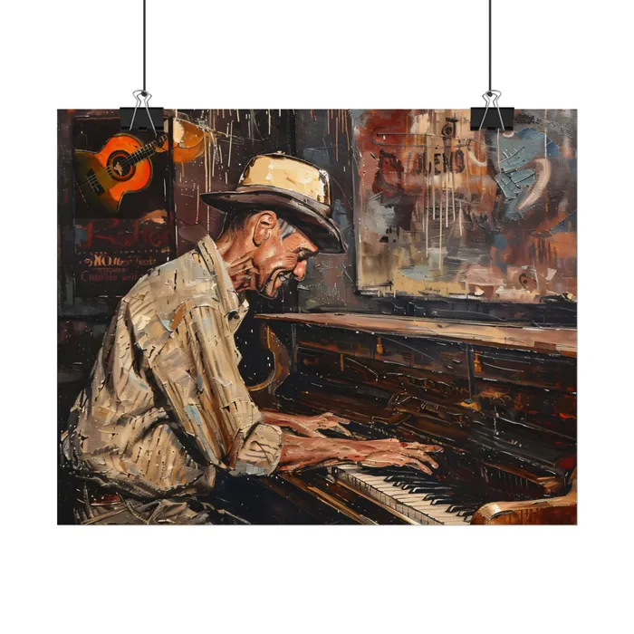 Rolled Posters Honky Tonk Piano Player Art Poster Portraits by NC Earrings
