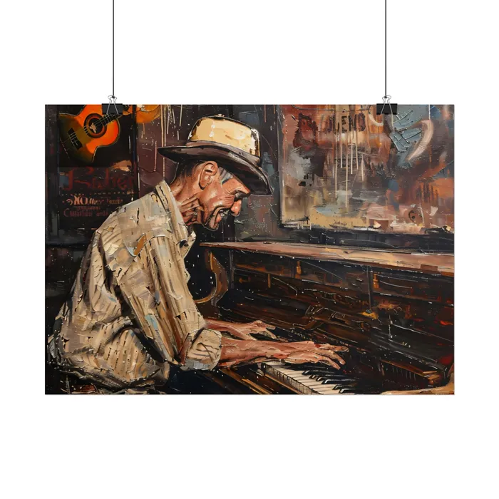 Rolled Posters Honky Tonk Piano Player Art Poster Portraits by NC Earrings