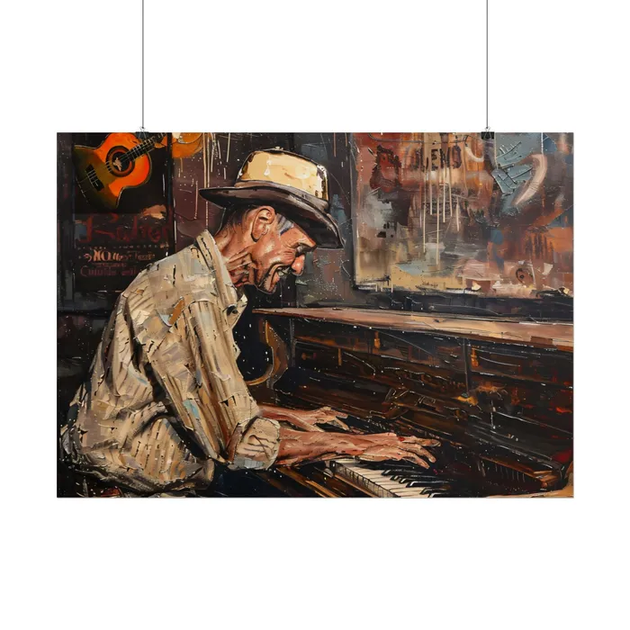 Rolled Posters Honky Tonk Piano Player Art Poster Portraits by NC Earrings