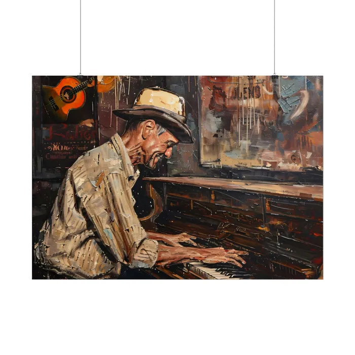 Rolled Posters Honky Tonk Piano Player Art Poster Portraits by NC Earrings