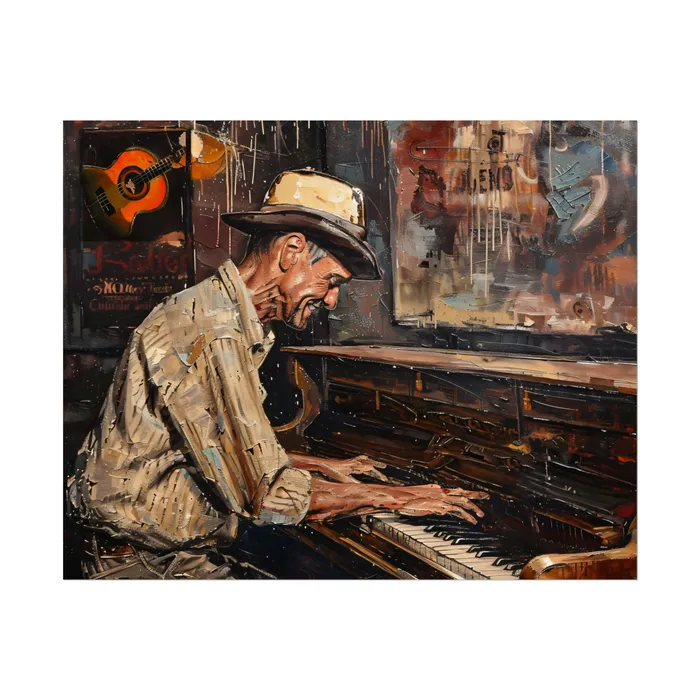 Rolled Posters Honky Tonk Piano Player Art Poster Portraits by NC Earrings