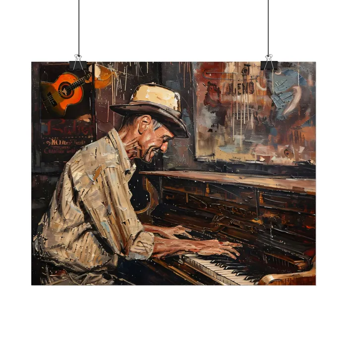 Rolled Posters Honky Tonk Piano Player Art Poster Portraits by NC Earrings