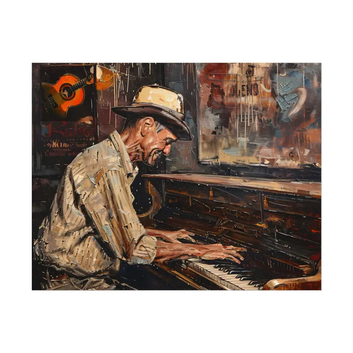 Rolled Posters Honky Tonk Piano Player Art Poster Portraits by NC Earrings