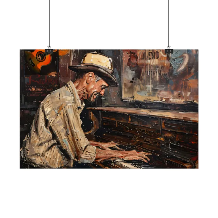 Rolled Posters Honky Tonk Piano Player Art Poster Portraits by NC Earrings